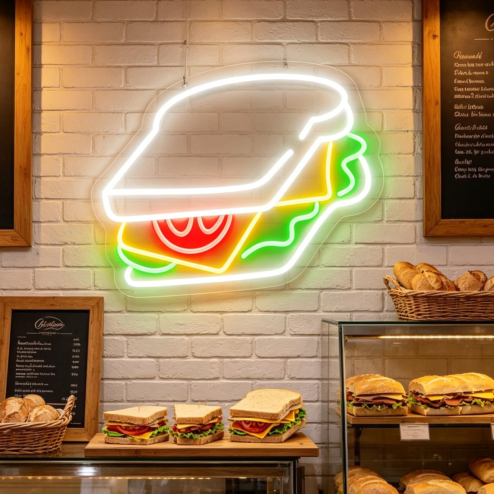 Sandwich Neon Sign for Wall Decor USB Powered Food LED Neon Light Sign