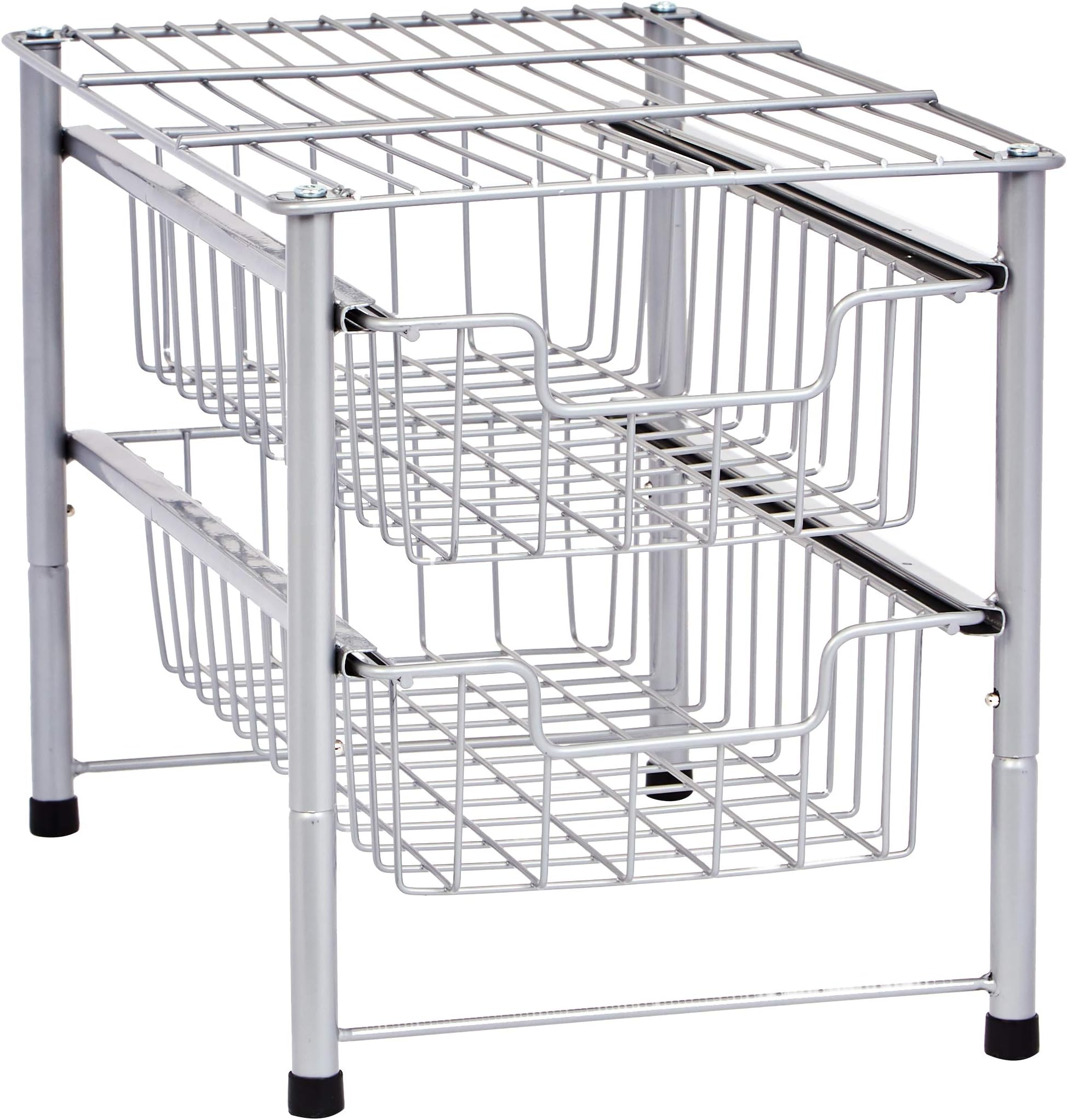 - amazon basics 2-Tier Sliding Drawers Basket Storage Organizer, Silver