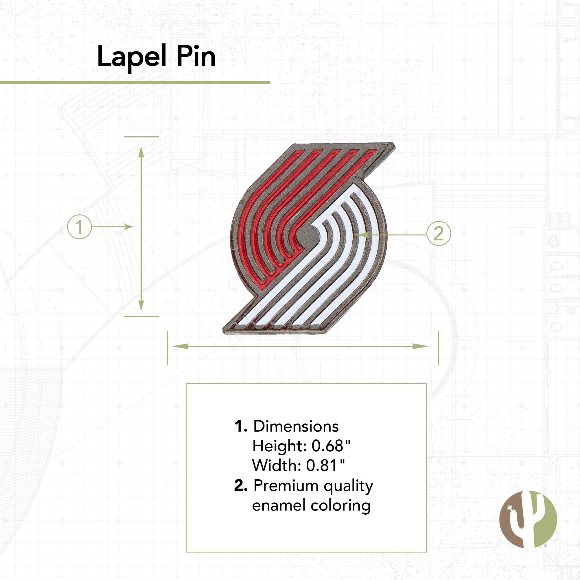 Desert Cactus Portland Trail Blazers Lapel Pin Trailblazers NBA Team Logo National Basketball Association Enamel Made of Metal (Lapel Pin)