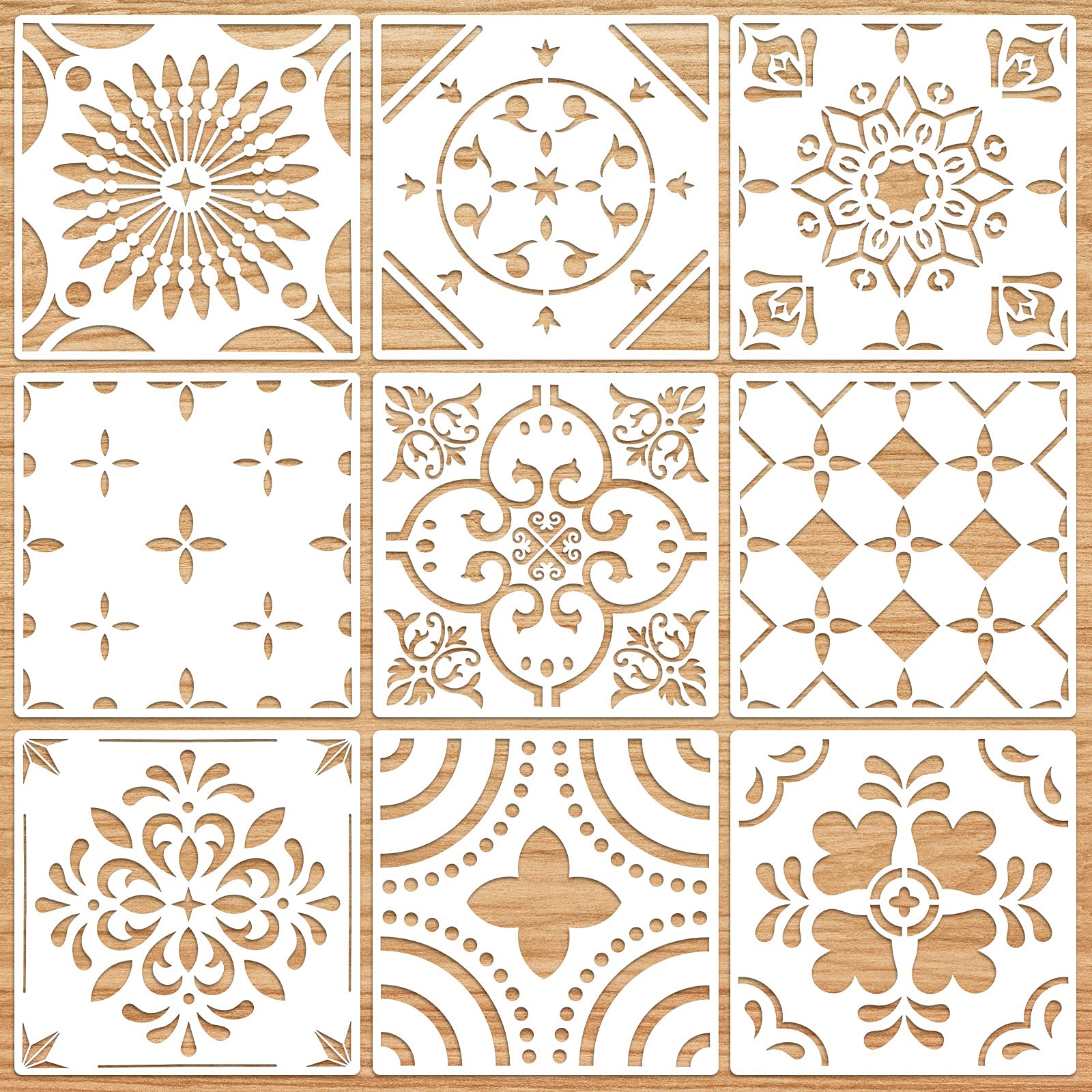Buy 9 Pieces 12 x 12 Inch Tile Stencil Geometric Wall Stencil Painting