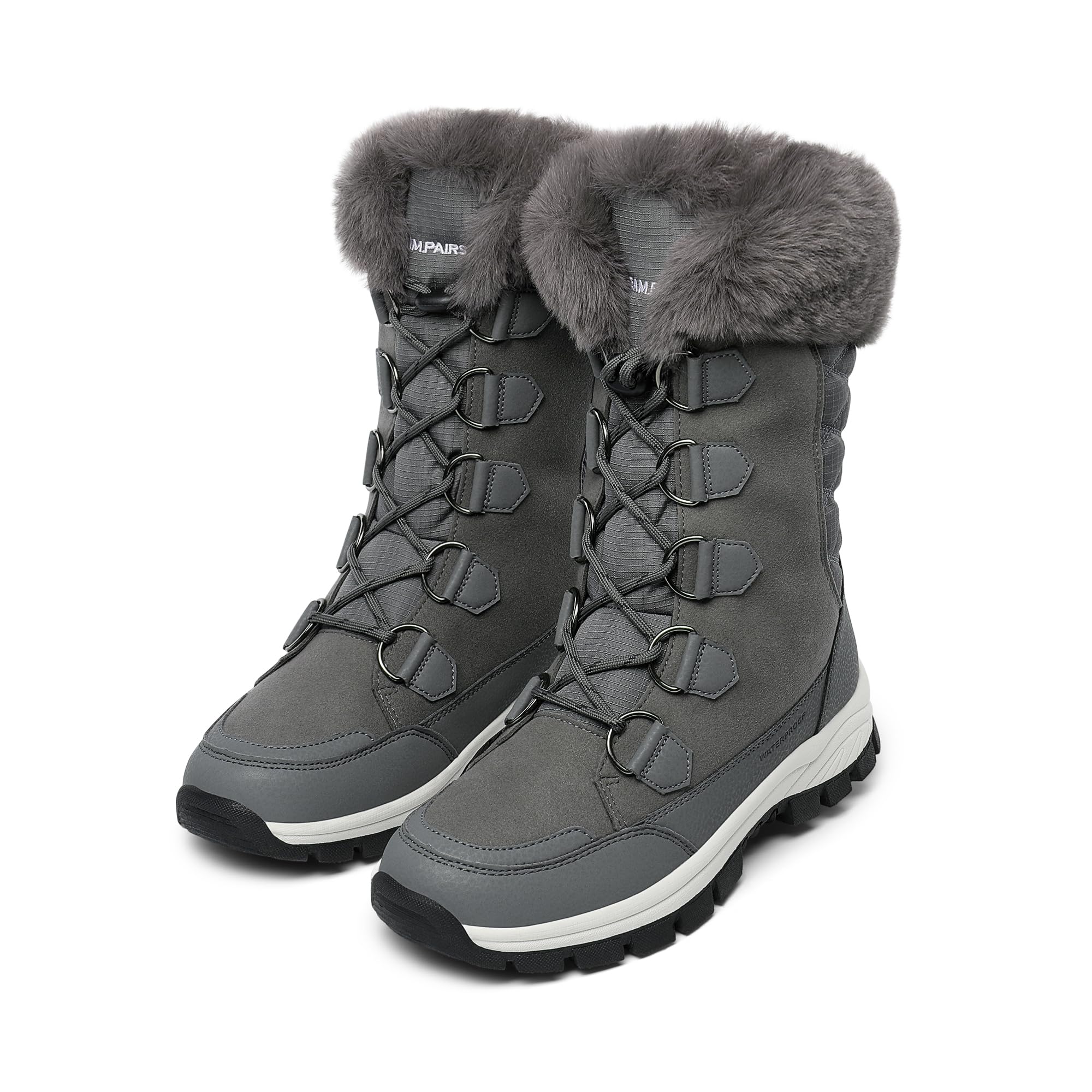 DREAM PAIRS Women's Waterproof Winter Snow Boots, Warm Comfortable Faux Fur Insulated Non-Slip Outdoor Lace-Up Florin Mid Calf Booties: 6 Dark/Grey