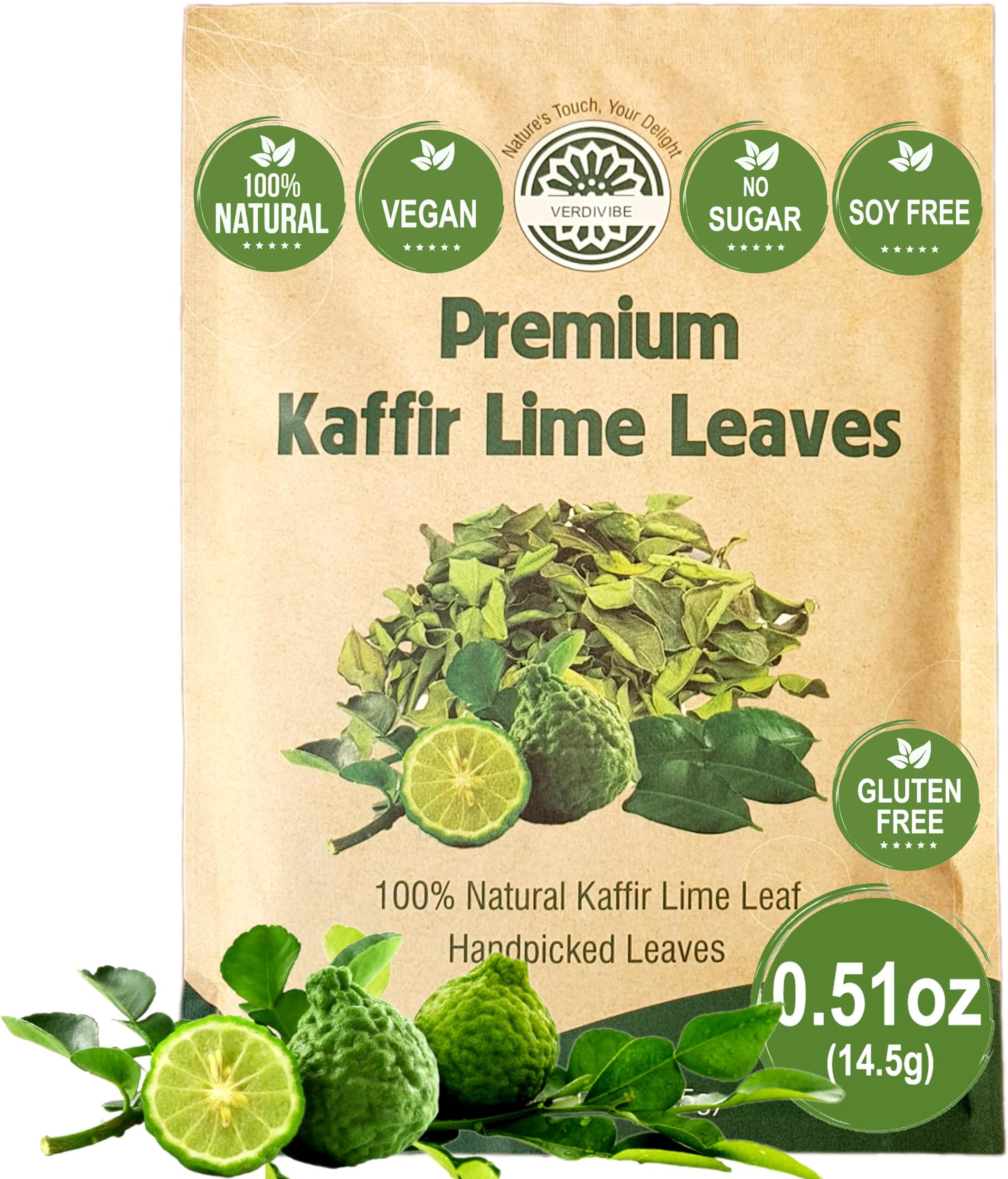 Premium Dried Kaffir Lime Leaves - 0.51 oz (14.5g) Pack for Authentic Thai Flavor (D)