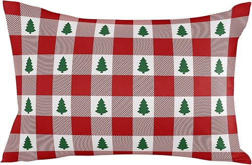 T&H XHome Fundas de almohada de 16 x 24 pulgadas, diseño de árbol de Navidad, diseño de búfalo rojo, fundas de almohada de microfibra suave