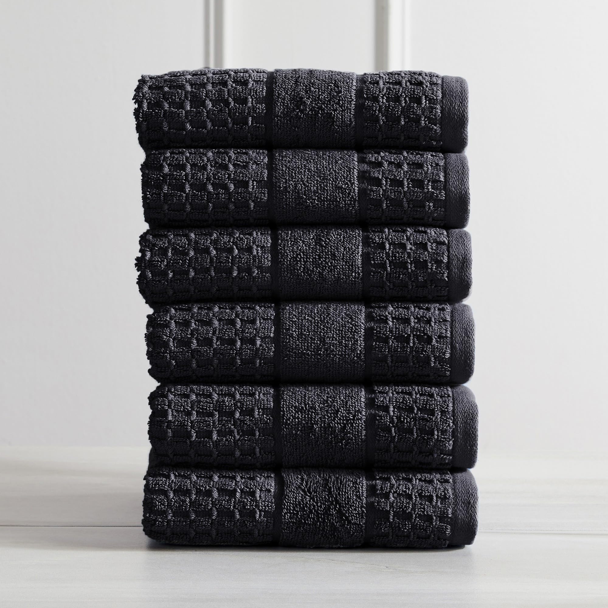 Juego de toallas de mano de lujo 100% algodón, de secado rápido y altamente absorbentes, textura gofre, 550 GSM, incluye 6 toallas de mano, colección Harper (negro)