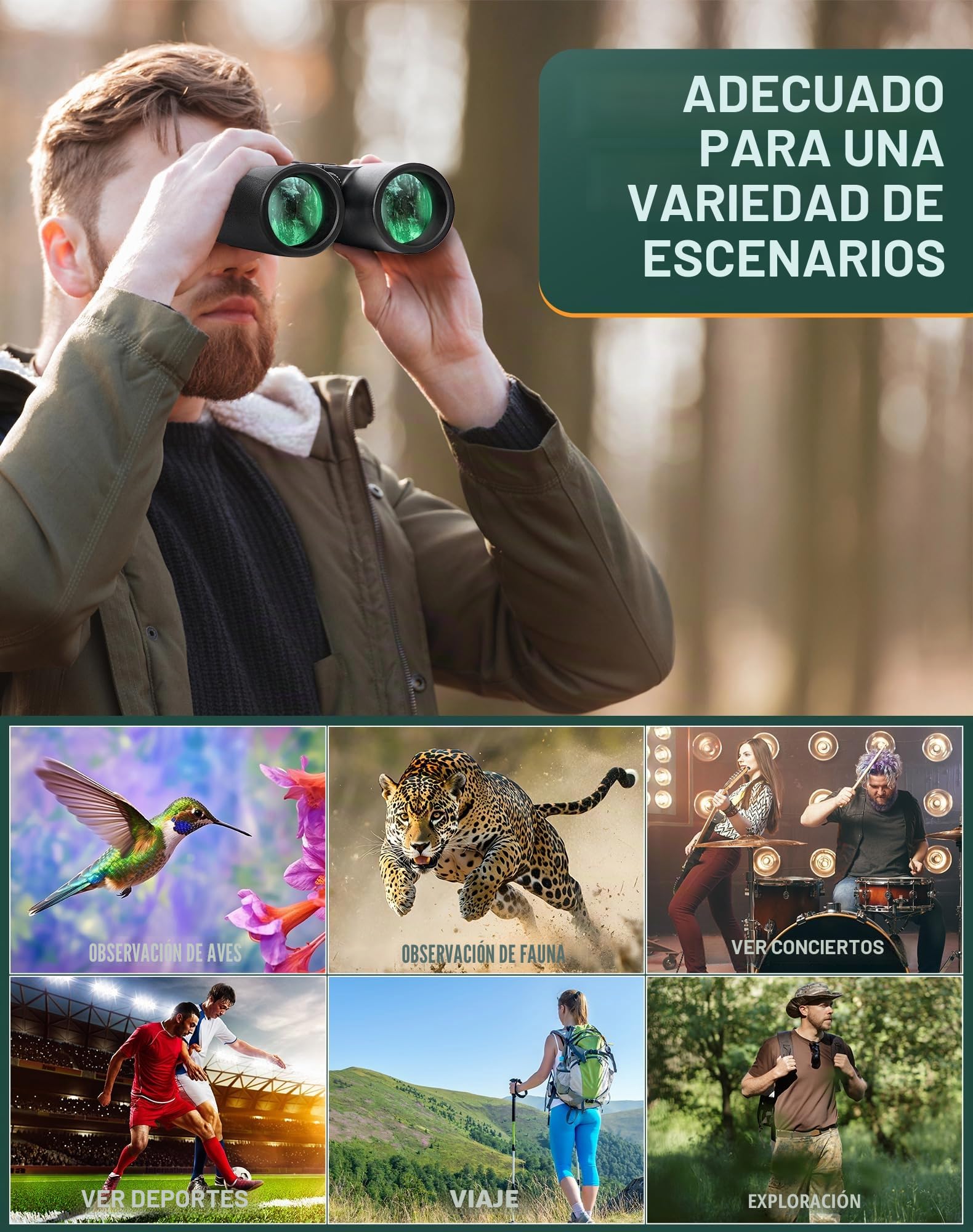Prismaticos Profesionales para Adultos 10x42 Prismaticos Largo Alcance, Antiniebla e Impermeables, Prismas BaK4 y Lentes FMC, Potentes Binoculares para Observación de Aves, Caza, Senderismo