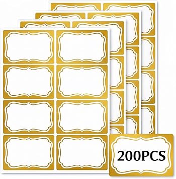 Gold Name Tag Stickers, 200 PCS Blank Name Tags for Classroom and School