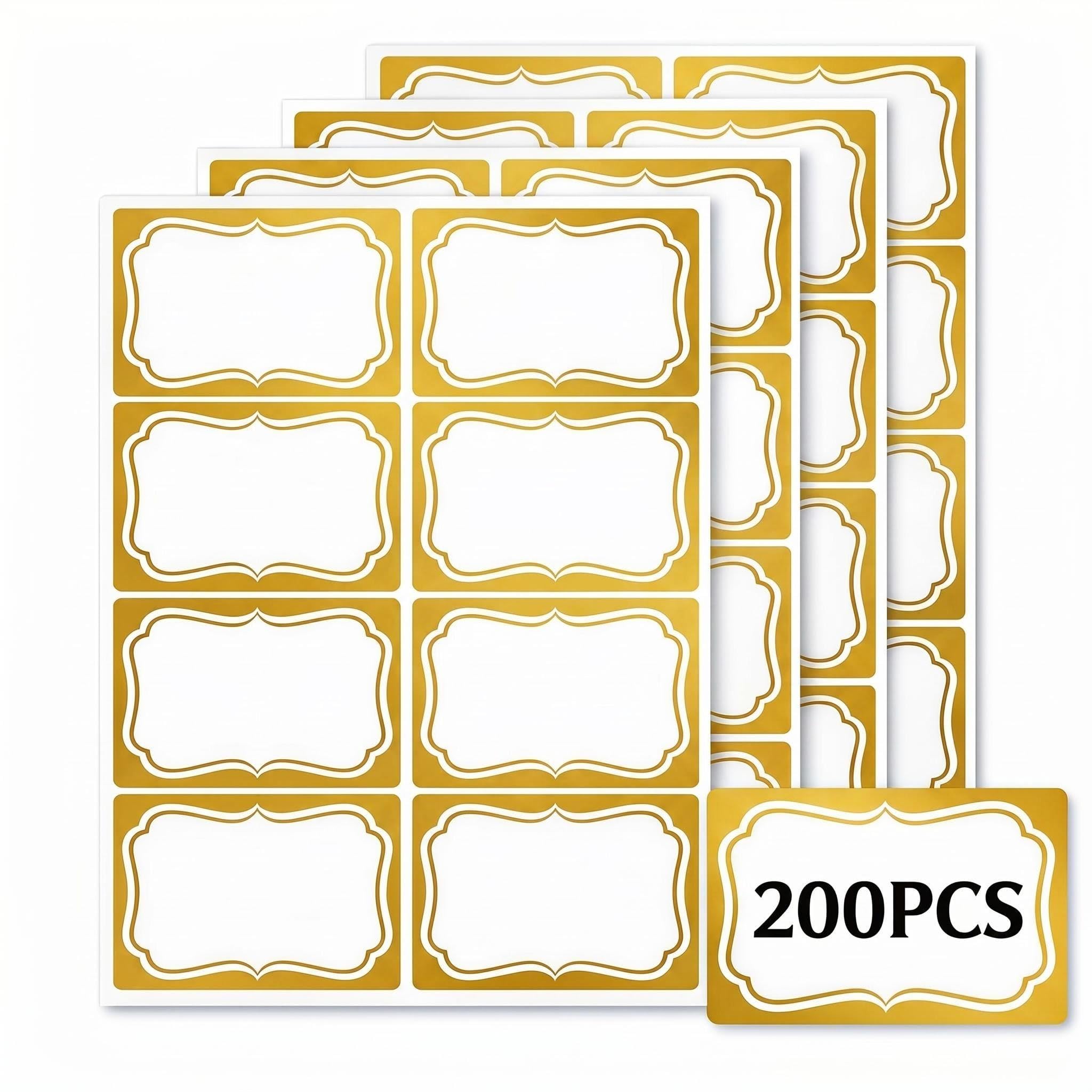 Goldene Namensschild-Aufkleber, 200 Stück, 5,1 x 7,6 cm, große selbstklebende Namensetiketten mit elegantem Goldrand, leere Namensschilder für Klassenzimmer, Schule, Büro, Party, Konferenz