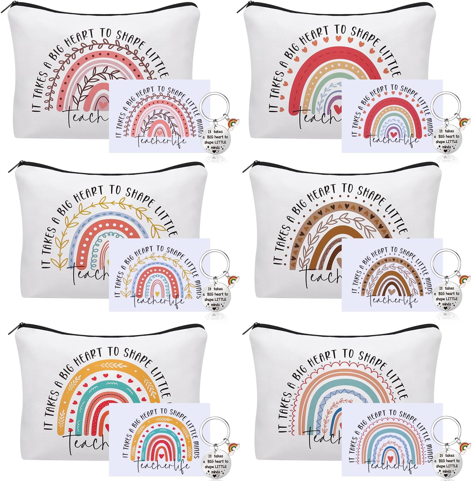 ViEinkaufen18Pcs Thank You Gifts Set Inspirational Gifts Personalised Rainbow Canvas Makeup Bags Keychains and Cards Set Bulk Employee Appreciation Gifts for Women Teacher Colleagues Nurse