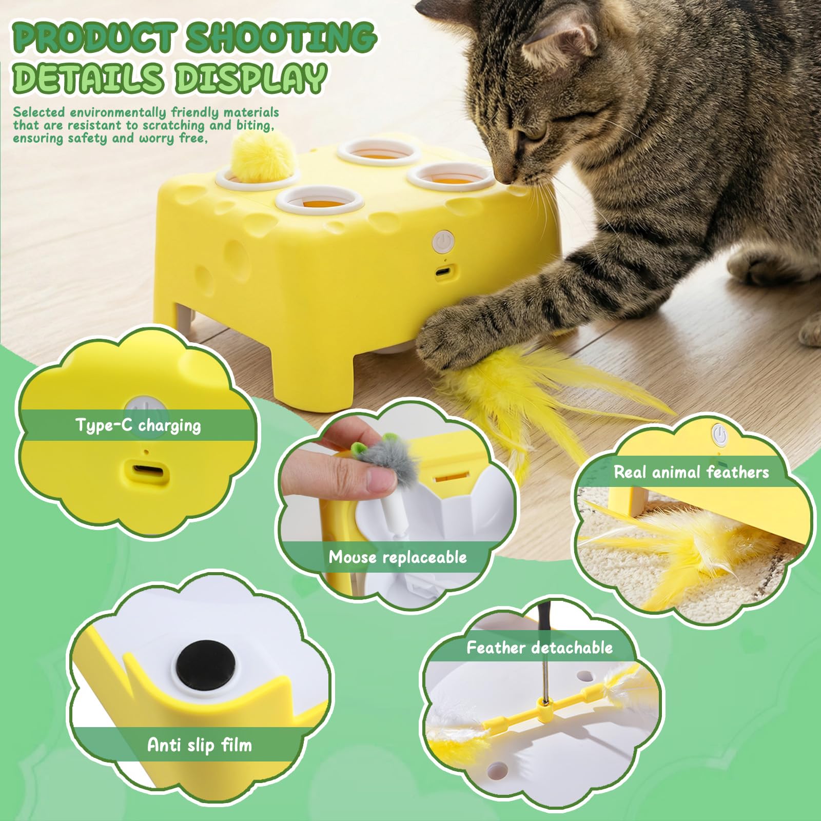 2-en-1 Giocattolo Interattivo per Gatti con 3 Modalità, Ricaricabile Giocattolo per Gatti Elettrico, Esercizio Automatico con Piuma, Giocattoli per Gatti, Regalo per Gatti