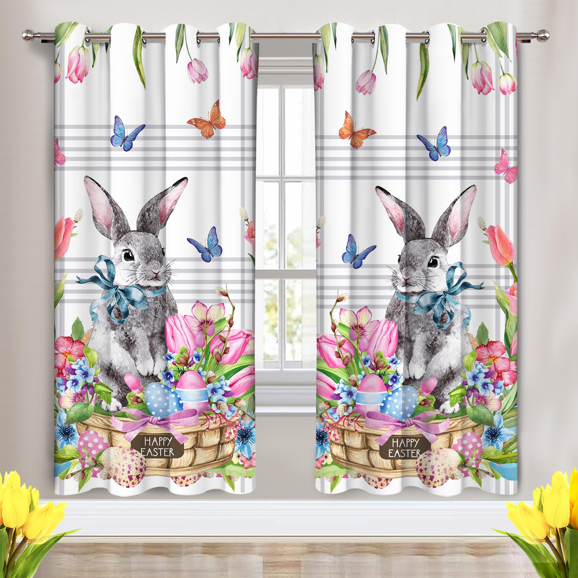 Amazon.com: Easter Curtains for Living Room, Bunny Tulip Easter ...