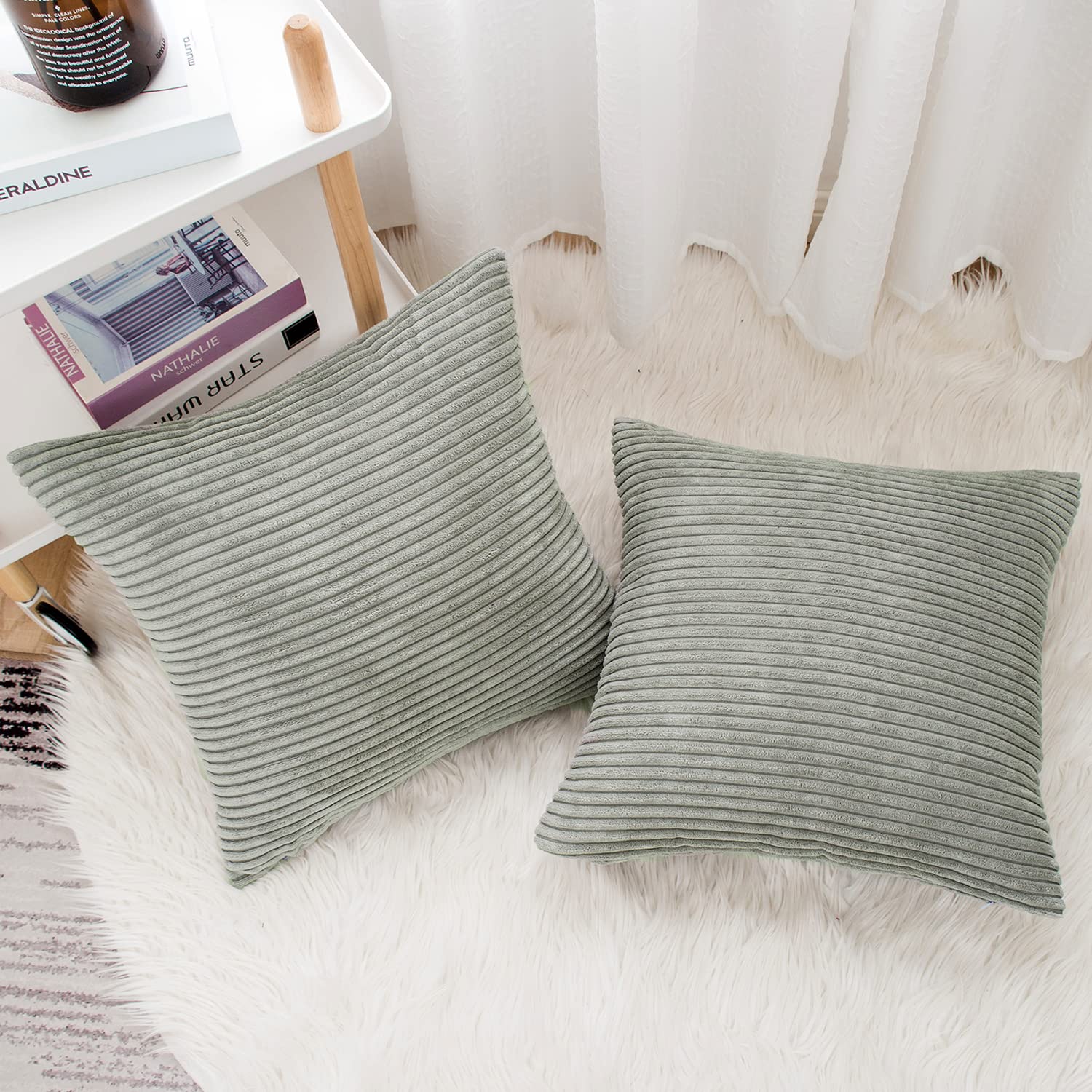 Yonous Corduroy Cushion Covers, Soft Square Decorative Throw Pillow Home Decor for Living Room Couch Bed Sofa Set of 2 Pack - Image 2