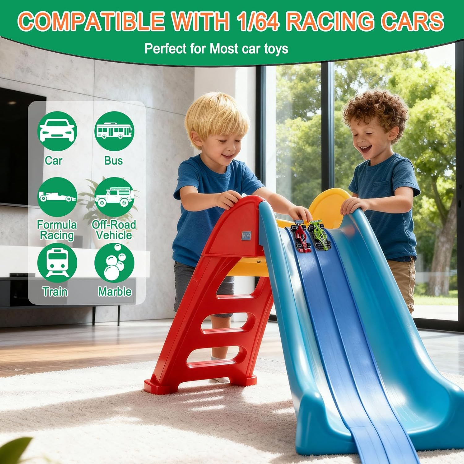 Flex Track Race Cars for Kids, Rubber Have Extra-Long 15.75ft is Customizable Race Track, with 4 Racing Cars and 6 Suction Cups, Flexible Race Track Easy to Store for Outdoor Play (Blue)