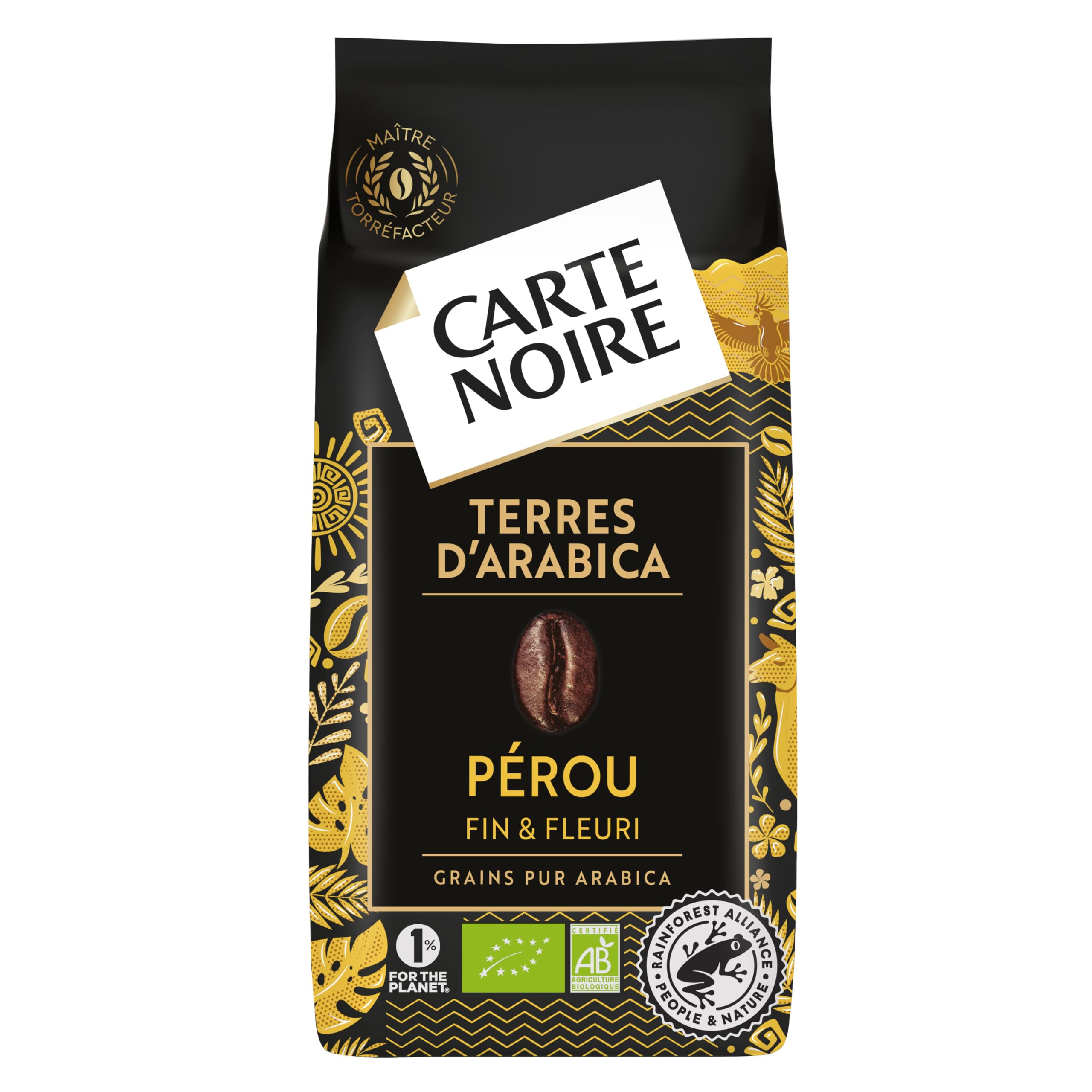 CZARNA KARTA - Kawa ziarnista "Wybór Peru" - Organiczna 100% Arabica - Opakowanie 500 g - Wyprodukowano we Francji