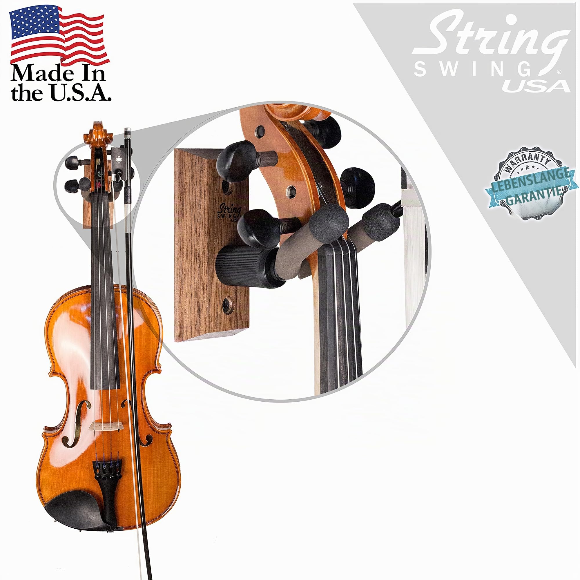 String Swing CC01V Wandhalterung für Violine, Walnuss, Schwarz