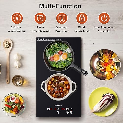 Miniatura 2 de Placa de cocción de doble inducción, quemador de encimera de 12 pulgadas y estufa de inducción incorporada de vidrio de cerámica, cerradura para