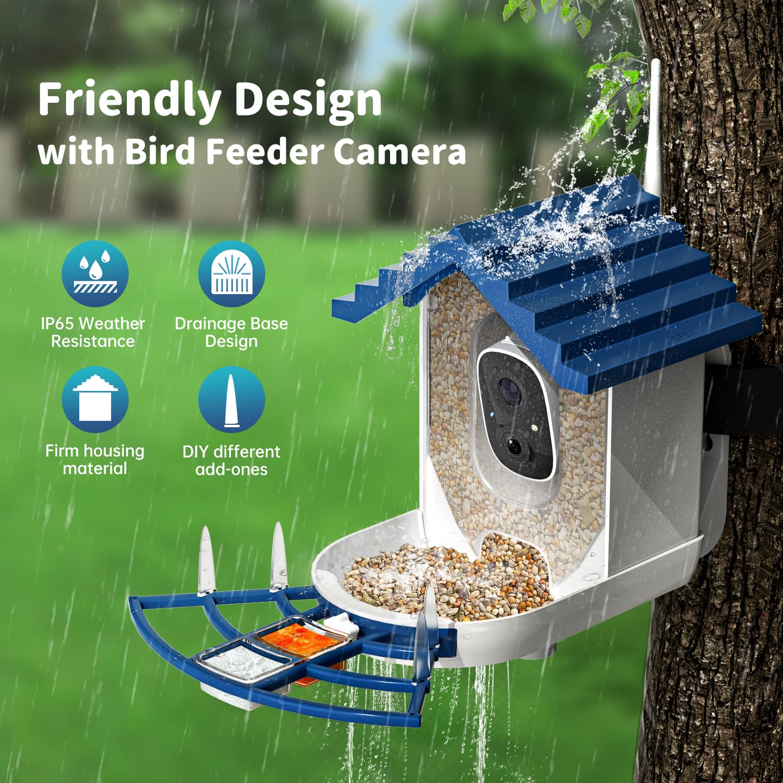 Comedero inteligente para pájaros con cámara, alimentado por energía solar e identificación Bi rd con IA, 2.4 GHz, WiFi, comederos para pájaros para exteriores, video en vivo 2K, alertas de llegada