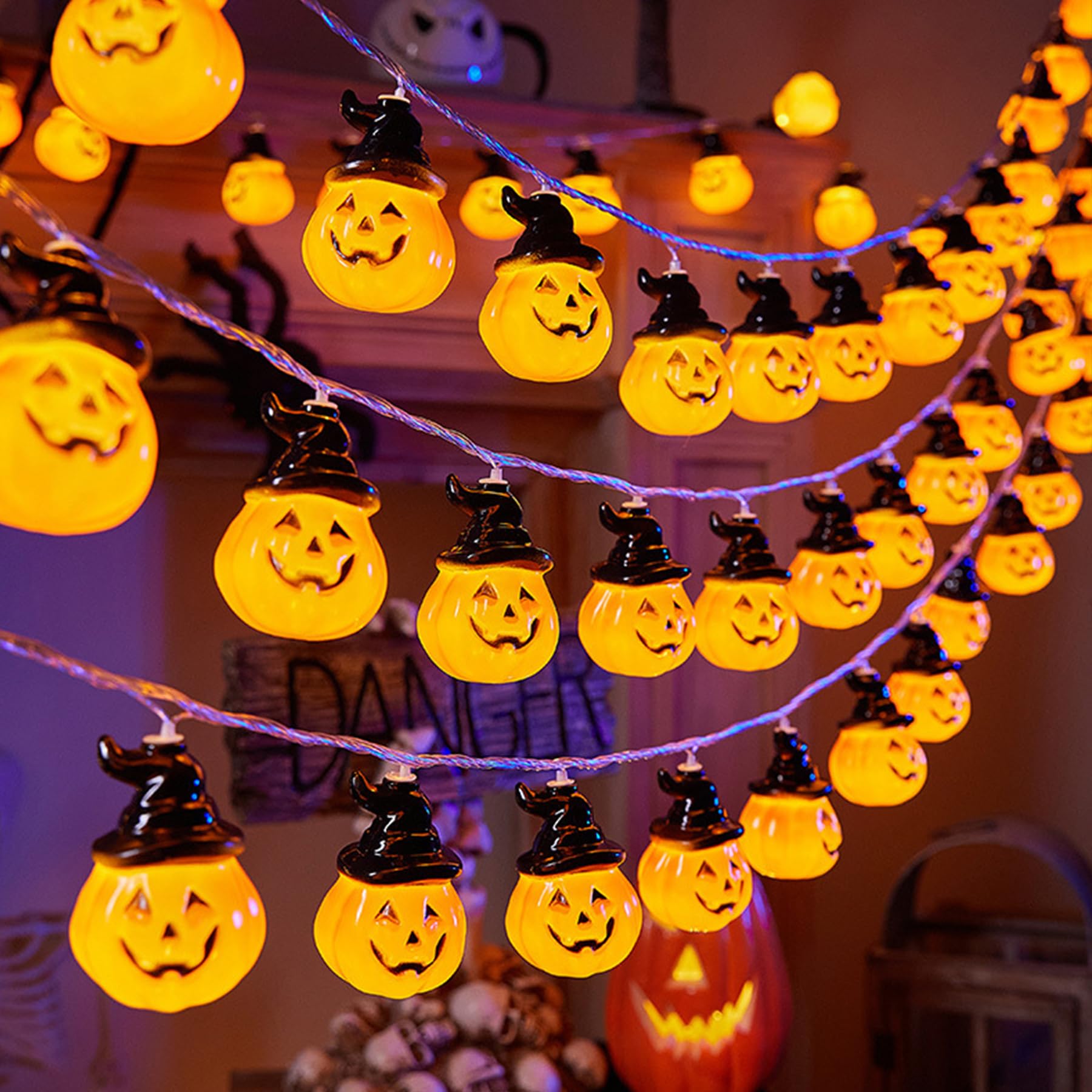 YeahBoom Halloween String Lights 59 Inch 10 LED Halloween Pumpkin Orange Battery Operated String Lights for Party Outdoor Indoor Theme Party Decoration โ image 1