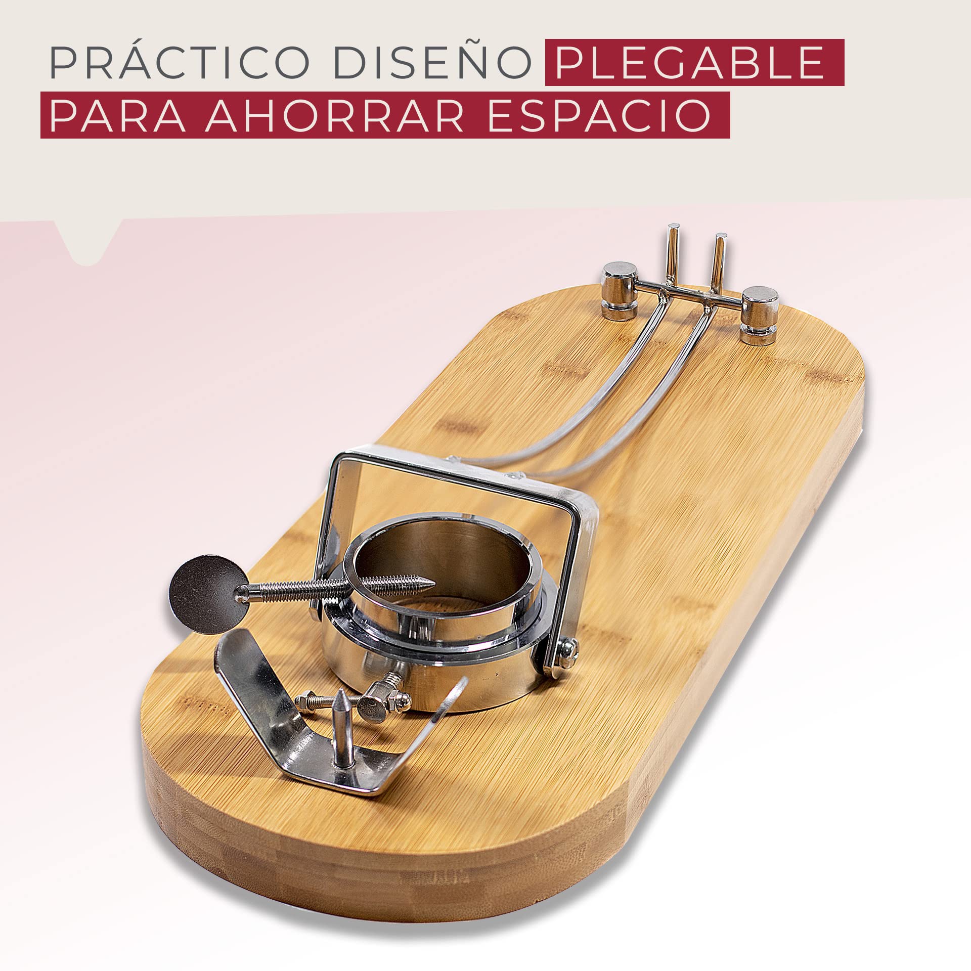 Fackelmann Set Soporte Jamonero Plegable y Giratorio de Bambú con Cuchillo Jamonero 34 cm Nirosta Elegant de Acero Inoxidable y Pinza para Jamón 11 cm de Acero Inoxidable