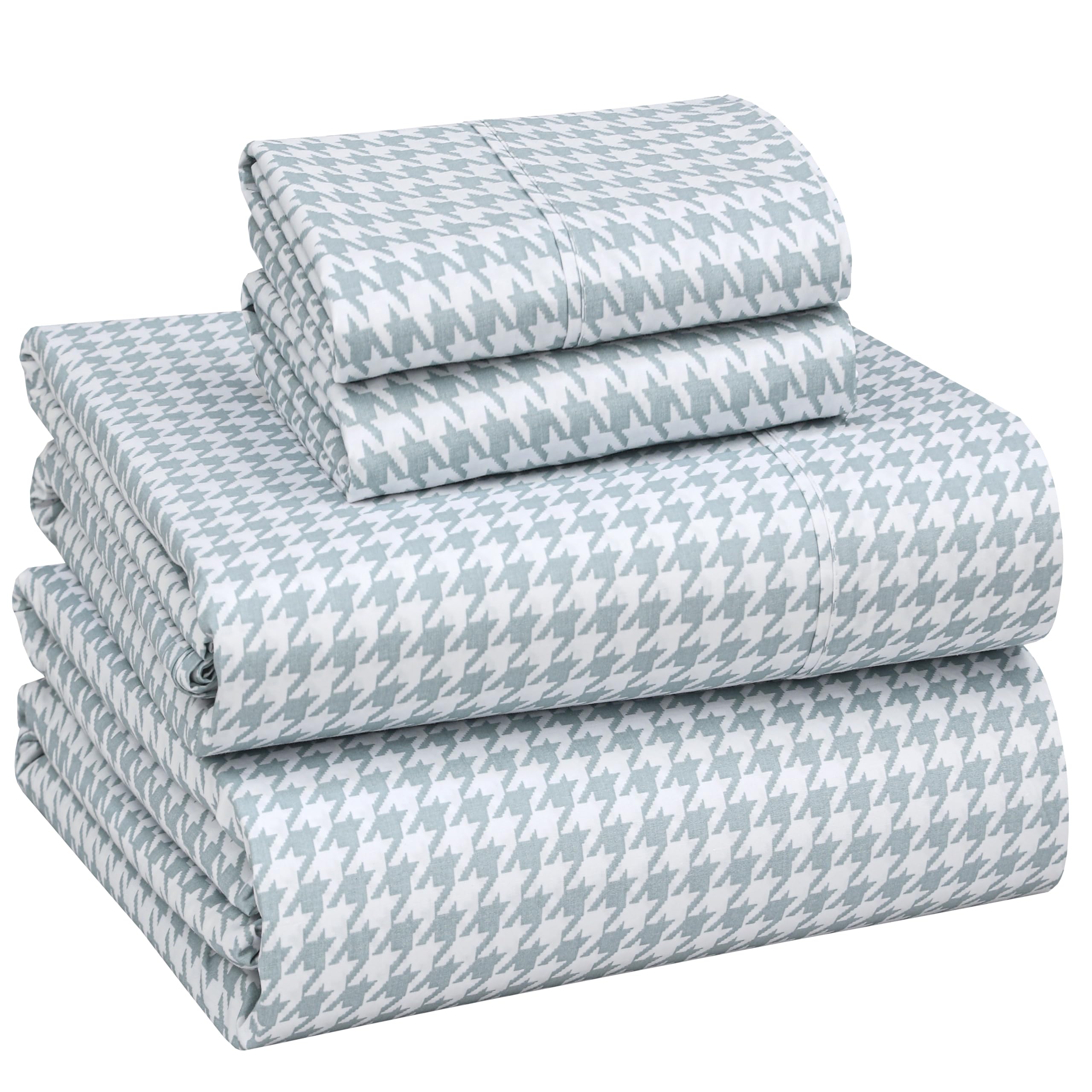 Ruvanti Houndstooth 100% Cotton Percale Sheets King Size – Crisp Cooling Bed Sheets For Hot Sleepers, Deep Pocket 16”, Soft Breathable & Durable Hotel-Style 4 Piece Set,