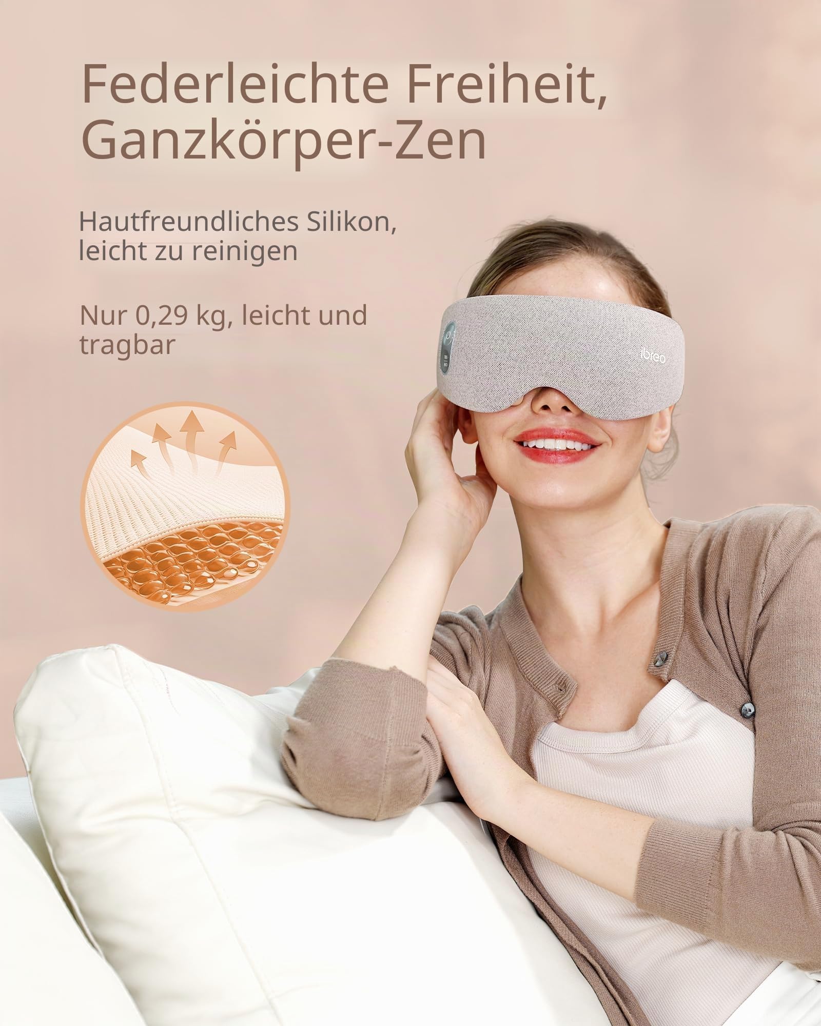 Augenmassager mit 2 Stufen Hitze & Kühle, 150 Minuten Gebrauch, 3 Modi &14 Vibrationsköpfe, Beheizte Augenmaske mit Bluetooth-Musik für Augenbelastung und Schwellungen