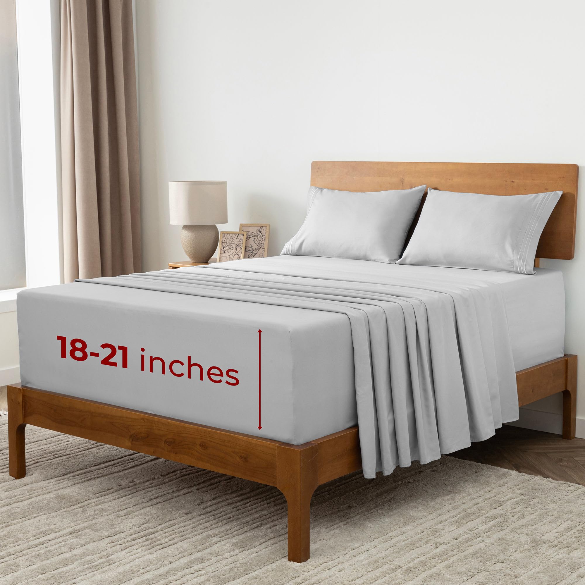 Mellanni Extra Deep Pocket Split King Sheet Set for Adjustable Bed - 5 Piece Iconic Collection Bedding Sheets & Pillowcases - Soft, Cooling Bed Sheets - Deep Pocket up to 21" (Split King, Light Gray)
