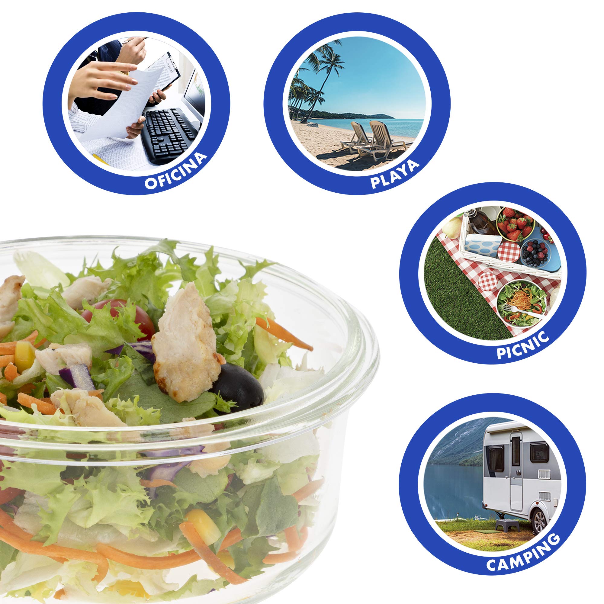 AKTIVE Max Home 8er Pack Luftdichte Glasbehälter 800ml Mikrowellengeeignetes Glas Lebensmittelbehälter mit luftdichtem Verschluss Food Container Runde Form (46)