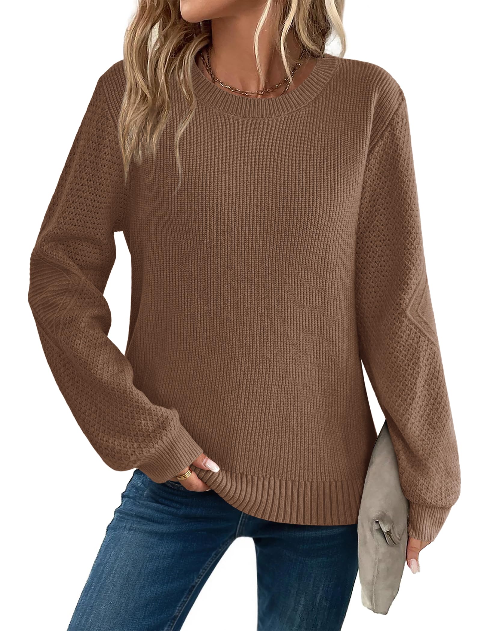 ZEAGOO Pullover Damen Herbst Strickpullover Langarm Rundhals Pulli Elegant Winterpullover Casual Obertiele