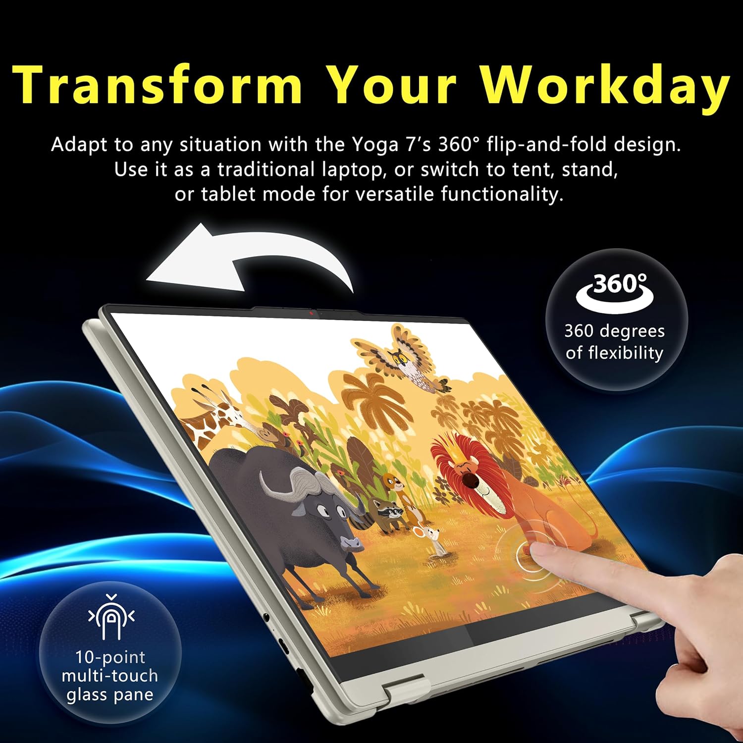 Lenovo Yoga 7 2-in-1 16" WUXGA Touchscreen Laptop, AMD Ryzen AI 5 340, 16GB LPDDR5X, 1.5TB Storage (512GB PCIe SSD&1TB Docking), Backlit Keyboard, Fingerprint, 1080p Webcam, Win 11 Pro, Seashell