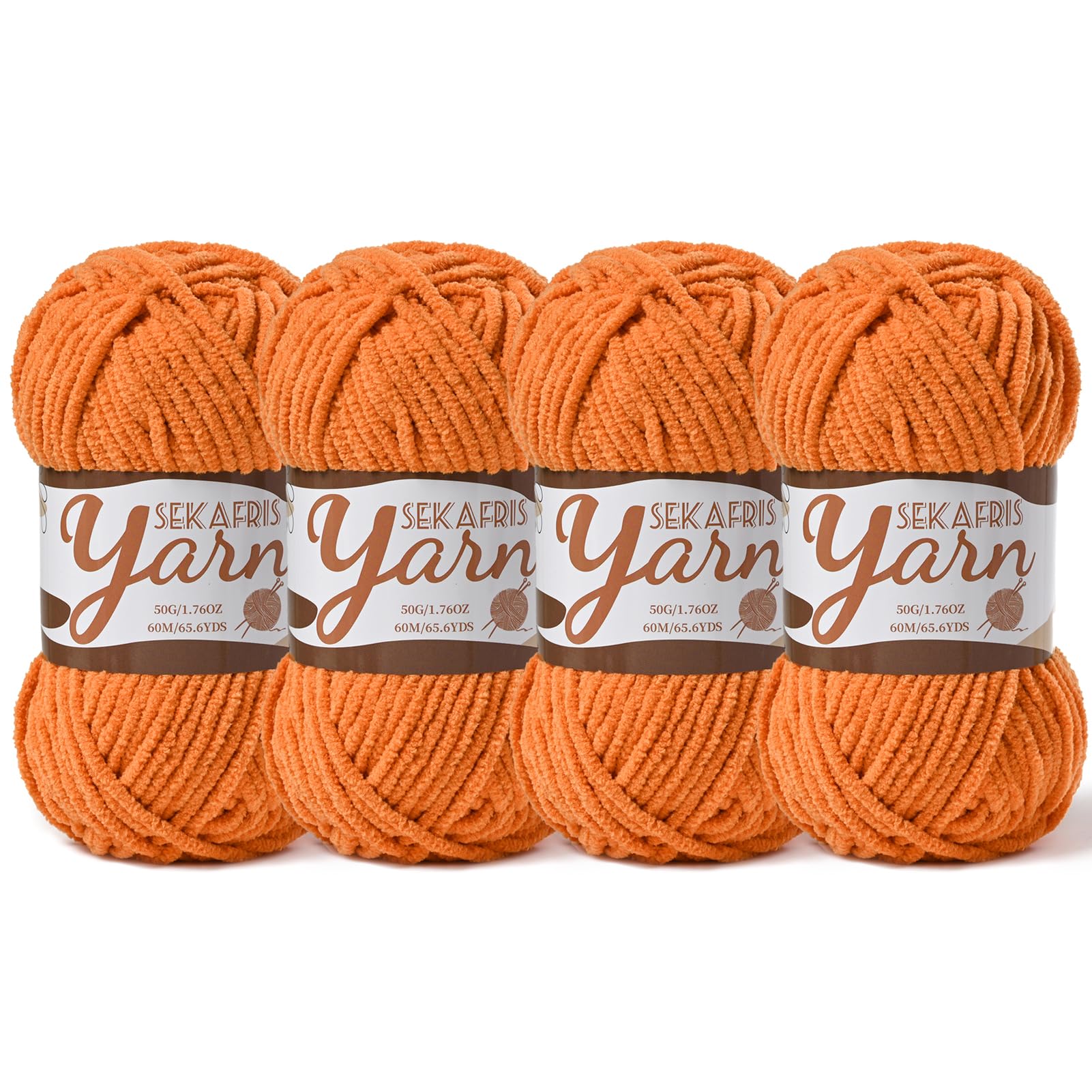Chenille Yarn for Crocheting Crochet Orange Yarn 4 Pack