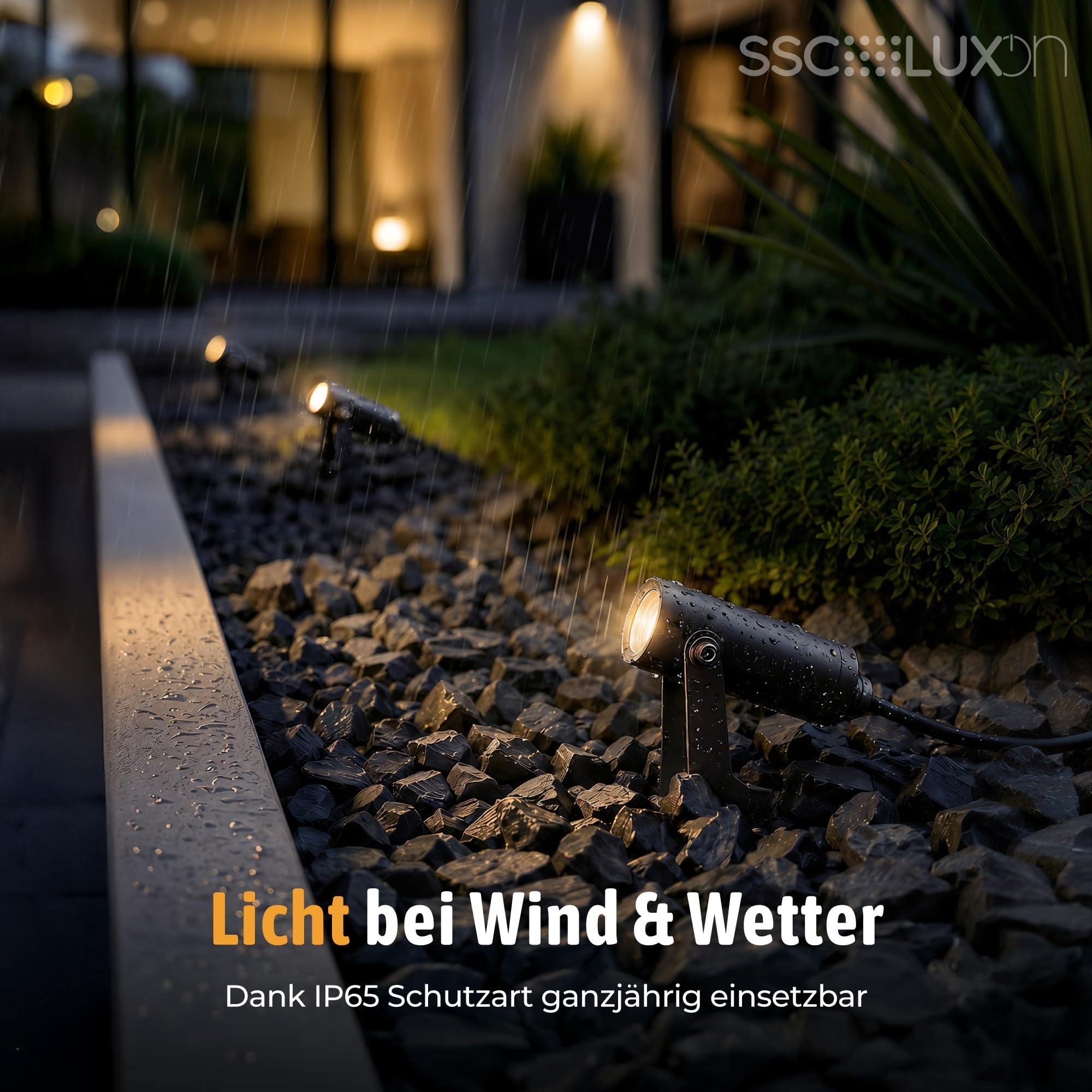 SSC-LUXon 6er Set TARONA Mini Gartenstrahler Ambientespot schwarz 2W warmweiß IP65 für Außen & Innen Carport Veranda Eingang