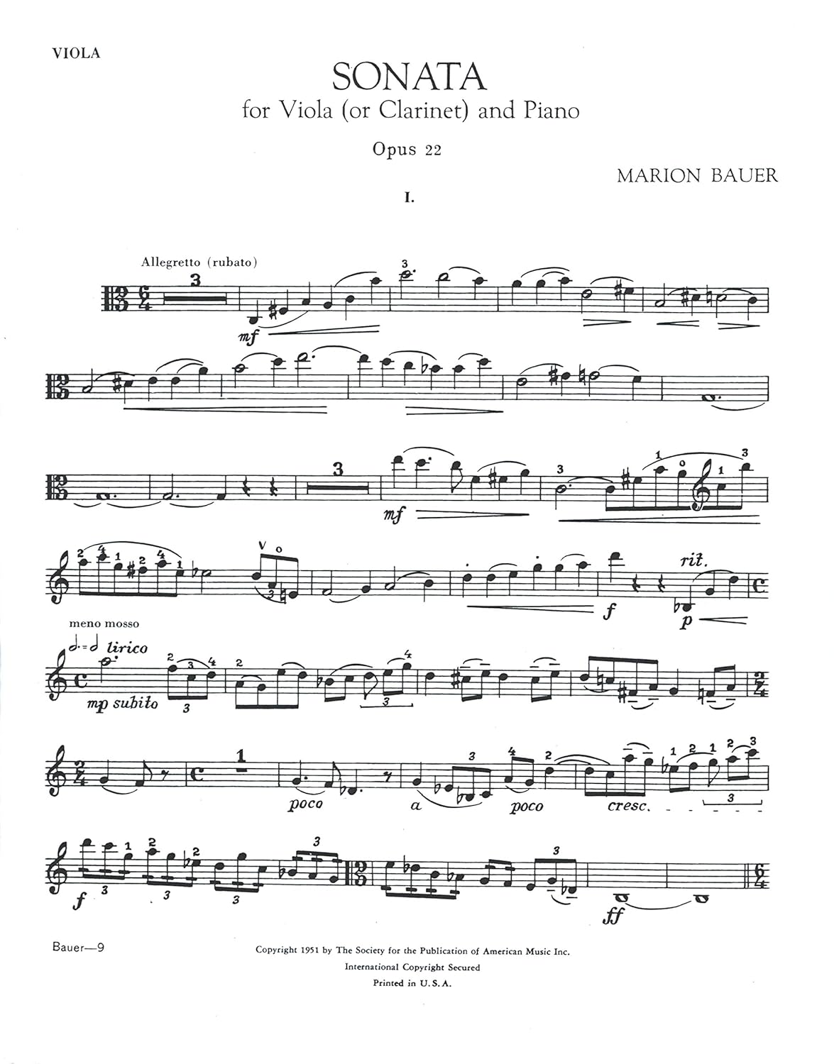 Bauer: Sonata for Viola (or Clarinet) and Piano (for Viola (or Clarinet) and Piano)      Sheet music