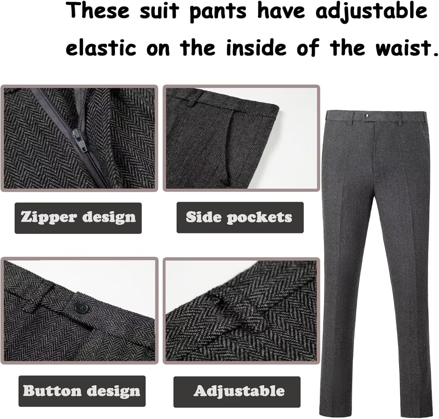 Boy Suit Tweed 3 Pieces Herringbone Slim Fit Formal Stylish Vest Tuxedo Pants Wedding Homecoming Dress wear Set - Image 5