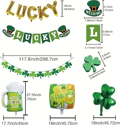 Miniatura 2 de LCHH El juego de decoraciones del Día de San Patricio contiene 1 pancarta de fieltro de la suerte, 2 guirnaldas de adorno de trébol de fieltro, 6