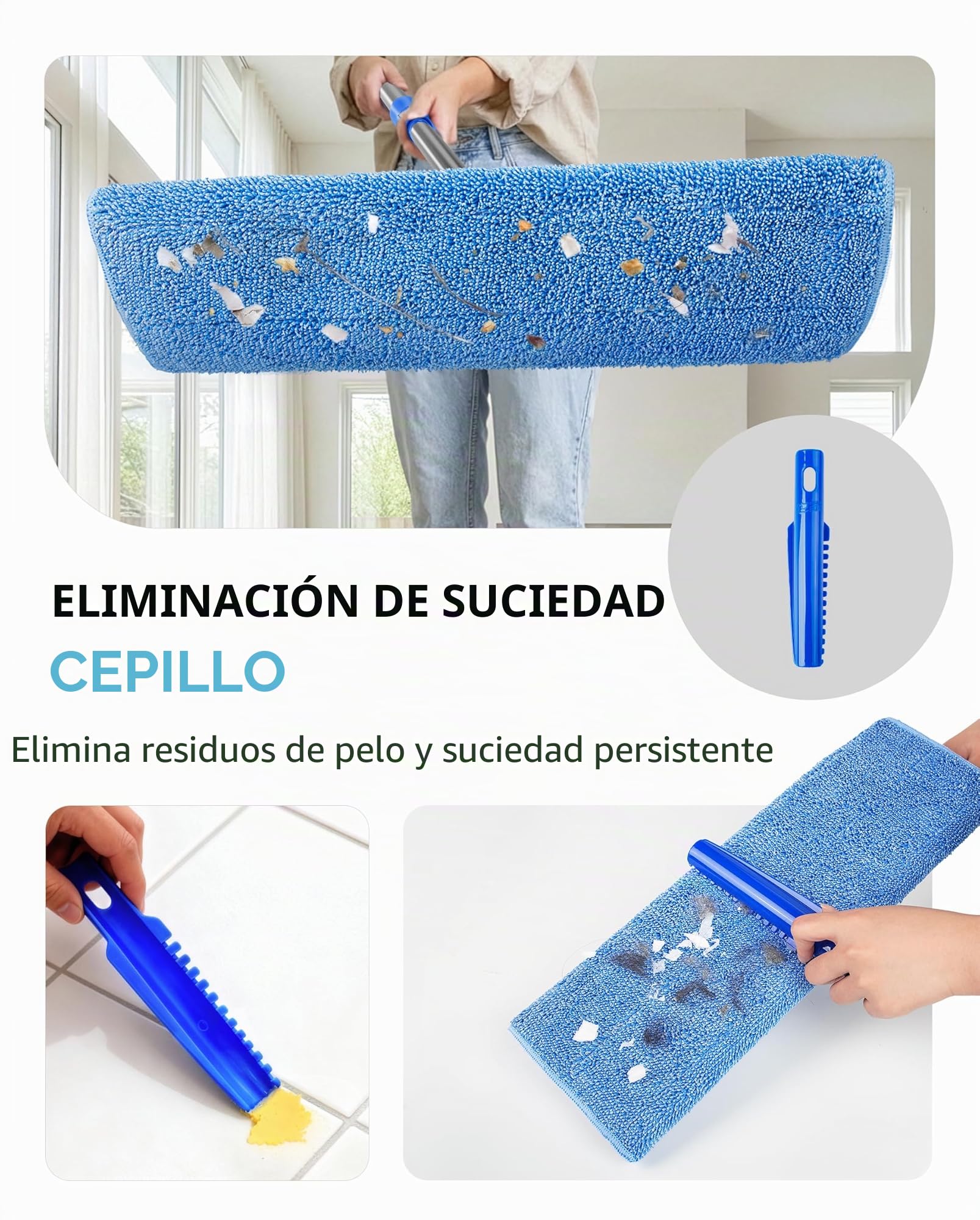 MR.SIGA Mopa Profesional de Microfibra para Limpiar Suelos de Madera, laminados y baldosas, Mango telescópico de Acero Inoxidable - 3 recambios de mopa Plana Reutilizables incluidos