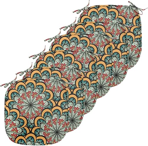 Ambesonne Juego de 6 cojines de asiento para silla, diseño de flores onduladas florecientes como arte de inspiración marroquí, acolchado de asiento