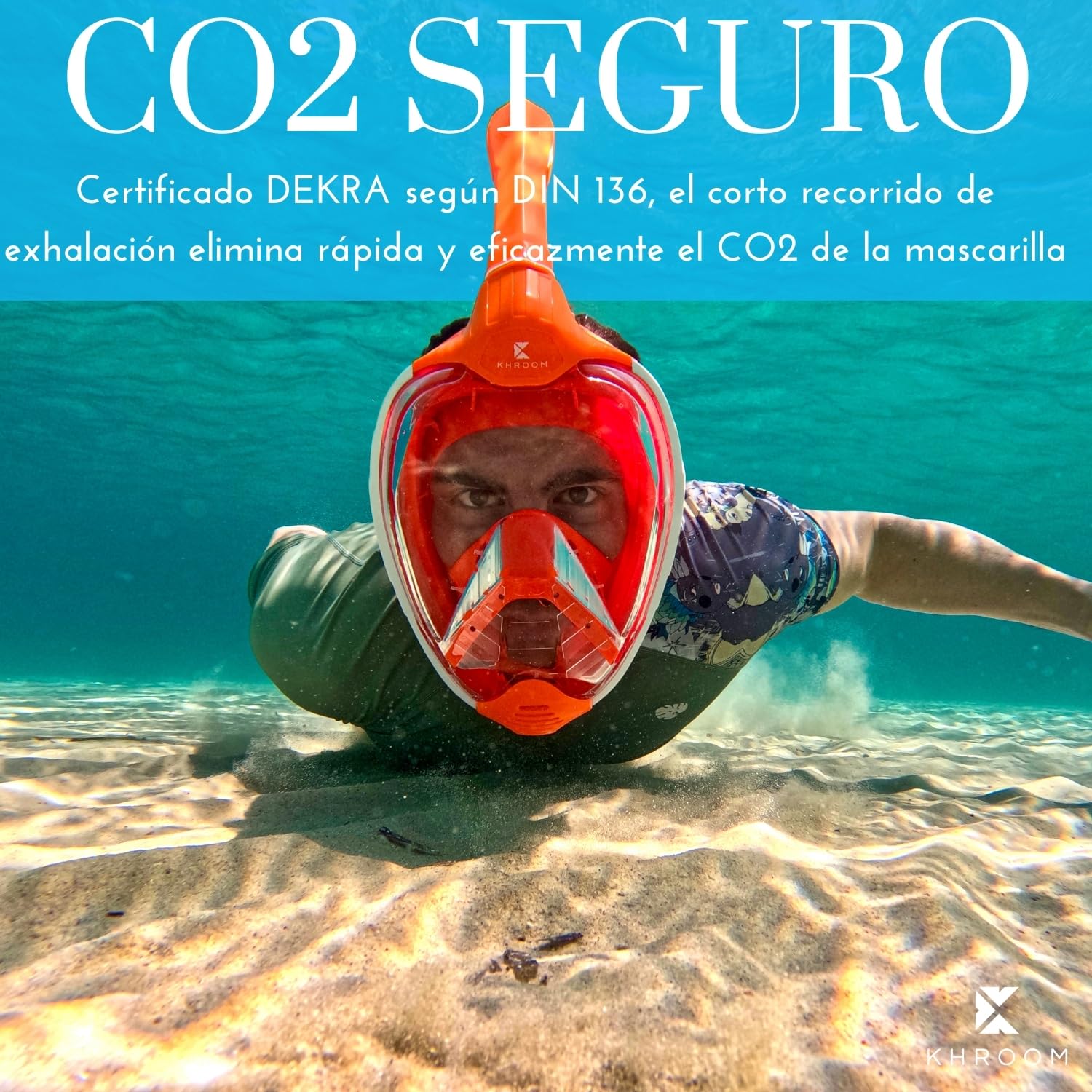 Khroom Máscara de esnórquel para adultos y niños de DEKRA con certificado de seguridad de CO2, máscara completa Seaview X, máscara de buceo, equipo de snorkel, alternativa (L/XL, turquesa)