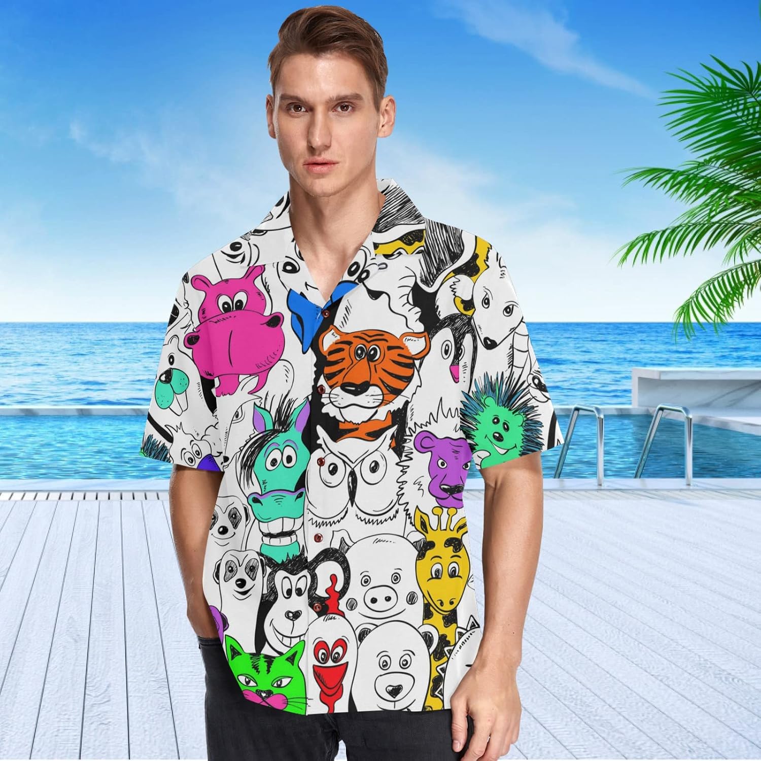 visesunny Mens Button Down Short Sleeve Dress Shirt Novelty Hawaiian Holiday Summer Funny Tops S-XXXL
