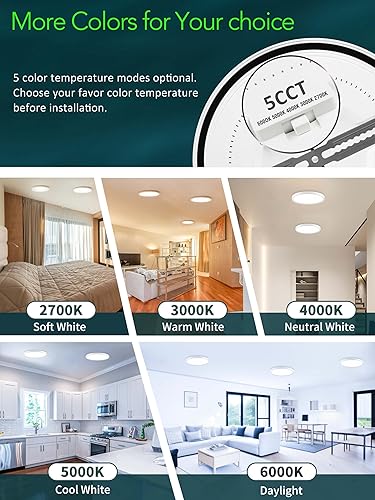 Miniatura 4 de zouzai Lámpara de techo LED de montaje empotrado, regulable de 5 CCT seleccionable 2700 K3000 K4000 K5000 K6000 K, accesorio de iluminación redonda