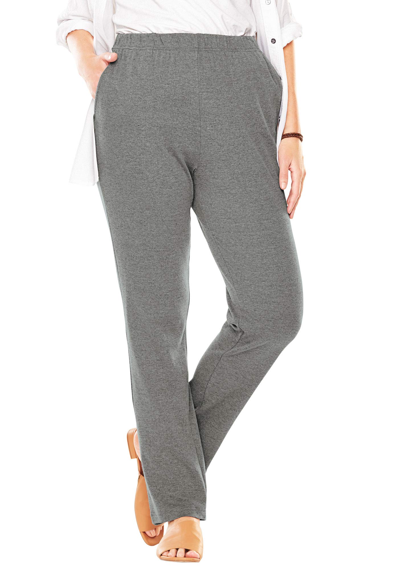 Woman WithinPlus Size 7-Day Knit Straight Leg Pant Stretch Elastic Waist Petite & Tall