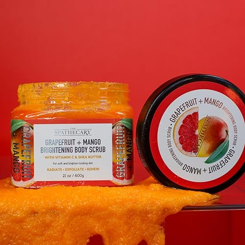 Miniatura 9 de Exfoliante corporal iluminador de pomelo + mango, 21 onzas, exfoliante ultra hidratante y exfoliante para el cuidado corporal esencial nutritivo
