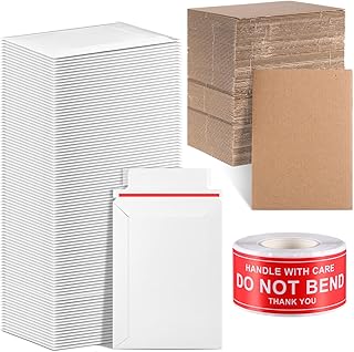 Honoson 201 Pcs Trading Card Shipping Protector Set Included 100 Pcs 7" x 5.1" Trading Card Mailing Envelopes 100 Thick Corrugated Cardboard Sheets and Stickers for Mailing Cards Protector Supplies