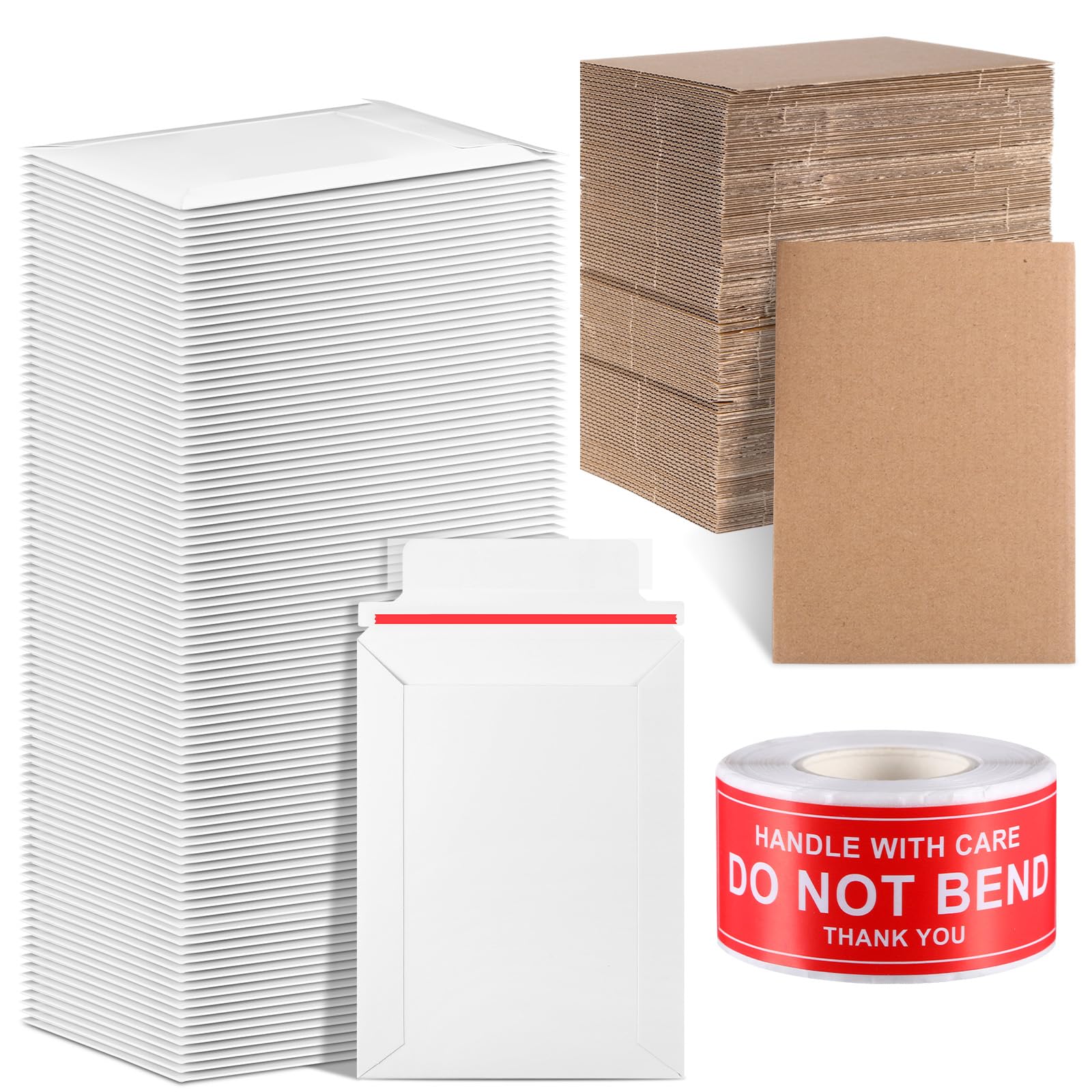 Honoson Lot de 201 enveloppes pour cartes à collectionner - 17,8 x 13 cm - Enveloppes en carton et autocollants rigides pour cartes de sport TCG - Fournitures d'expédition (blanc)