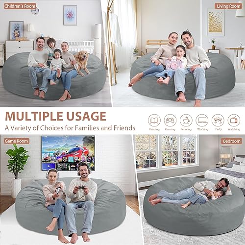 Miniatura 191 de Puf de 5 pies, puf grande con relleno de espuma viscoelástica, sofá puff esponjoso con funda de terciopelo holandés, puf redondo para sala de estar,