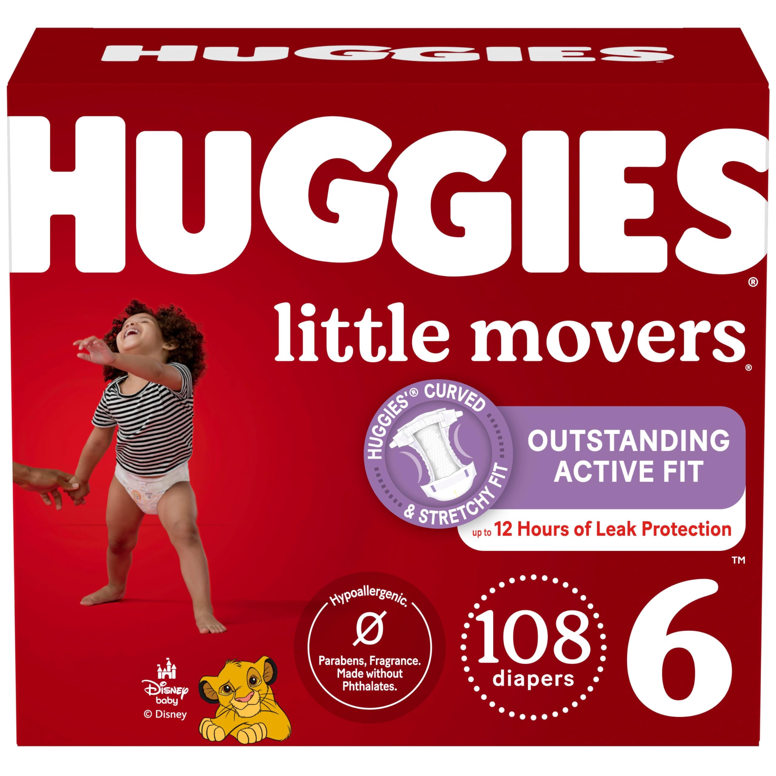 Huggies Little Movers Baby Nappies Size 5, Size 6, Pack of 108, Packaging May Vary