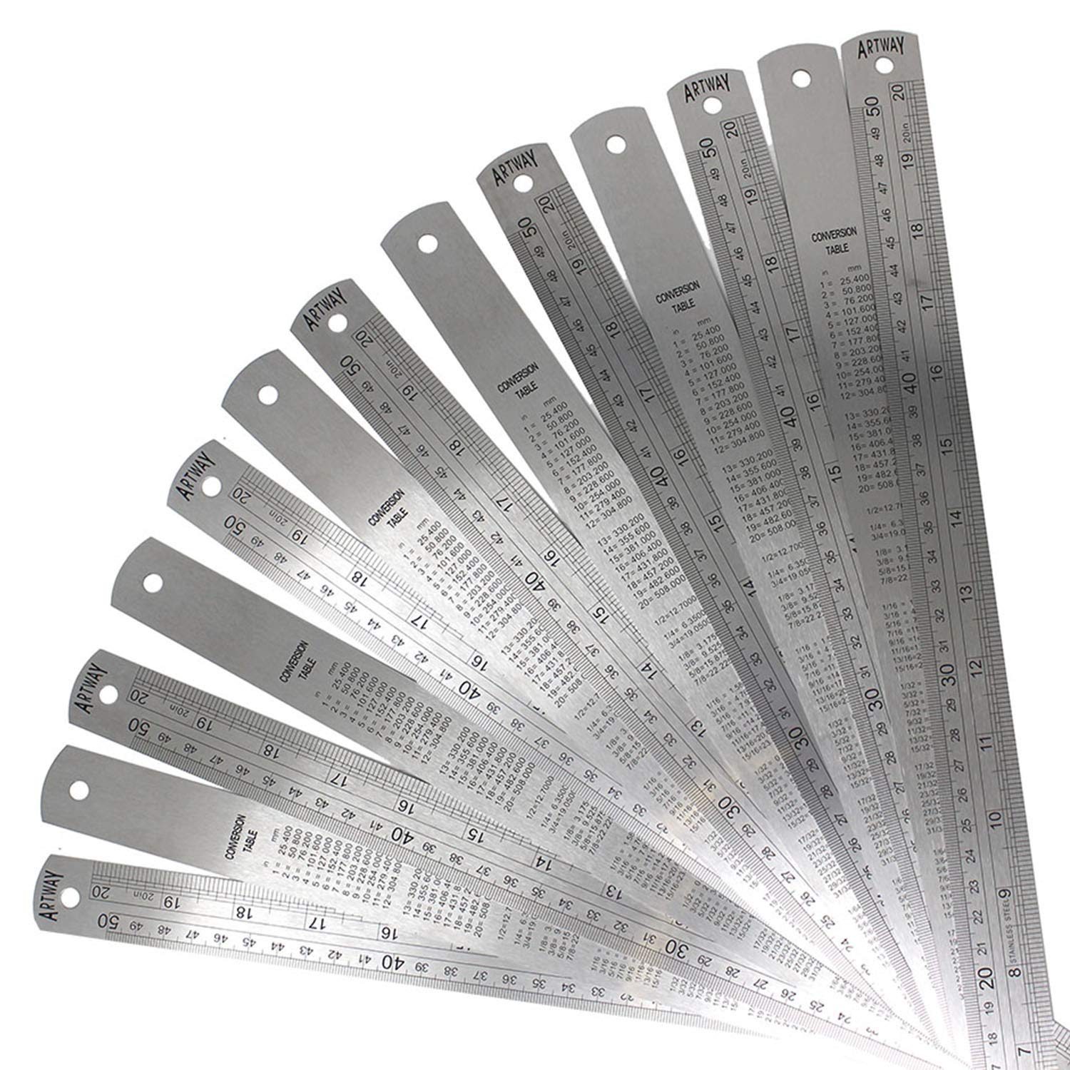 Artway Silver Stainless Steel Ruler - 50Cm