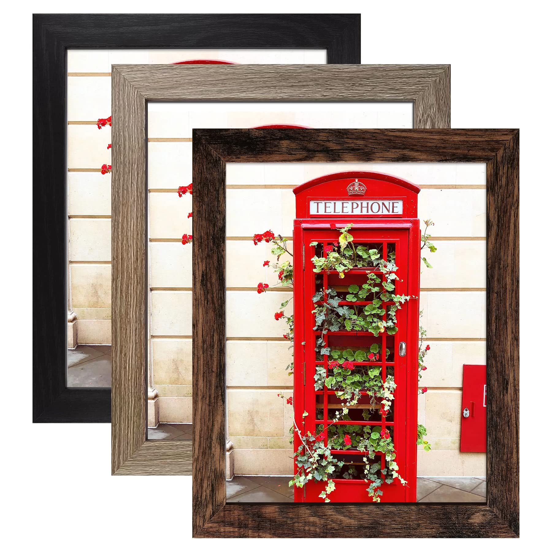 8x10 Picture Frame with High Definition Glass for Wall or Tabletop Set of 3, Rustic Photo Frame Decor