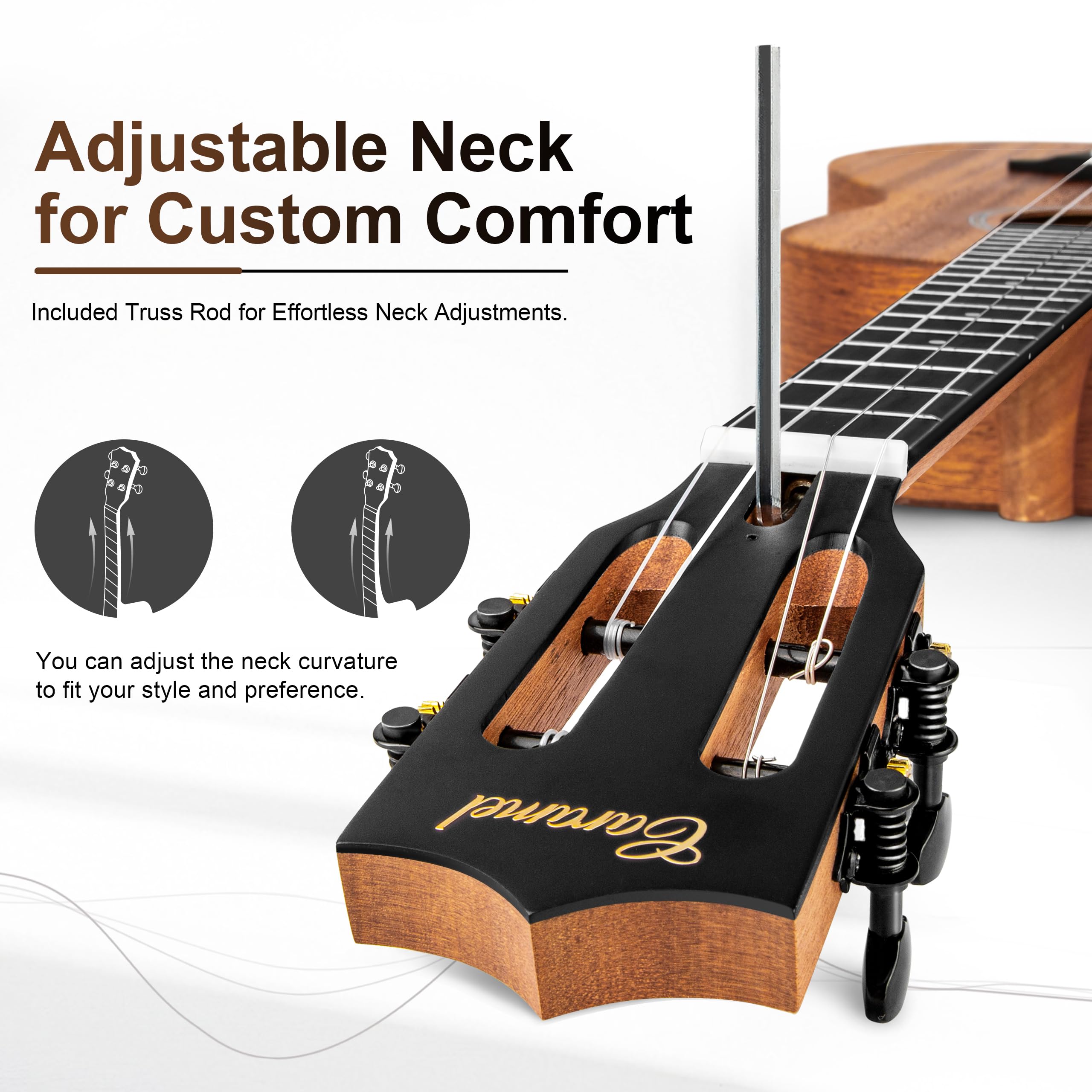 Caramel CB402 - Ukelele eléctrico barítono de madera de caoba maciza de 76 cm, kit de instrumentos de ukelele profesional de madera hawaiana pequeña para principiantes, paquete de iniciación, bolsa de
