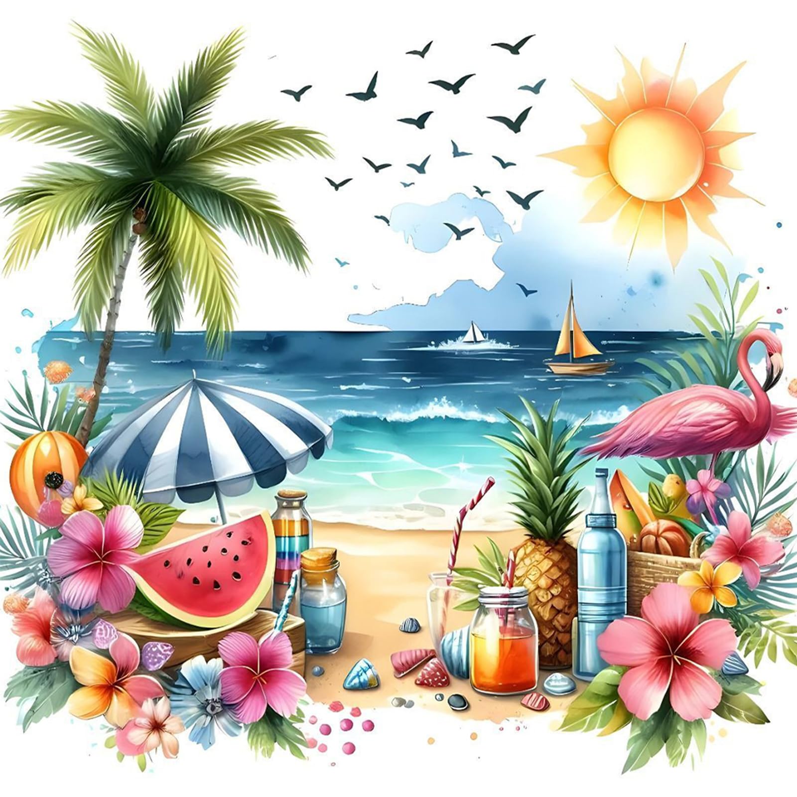 Poetrydraw Seaside Fruits 5D Round Drill Diamond Art Kit For Adults Beginners 40X40cm Wall Decor