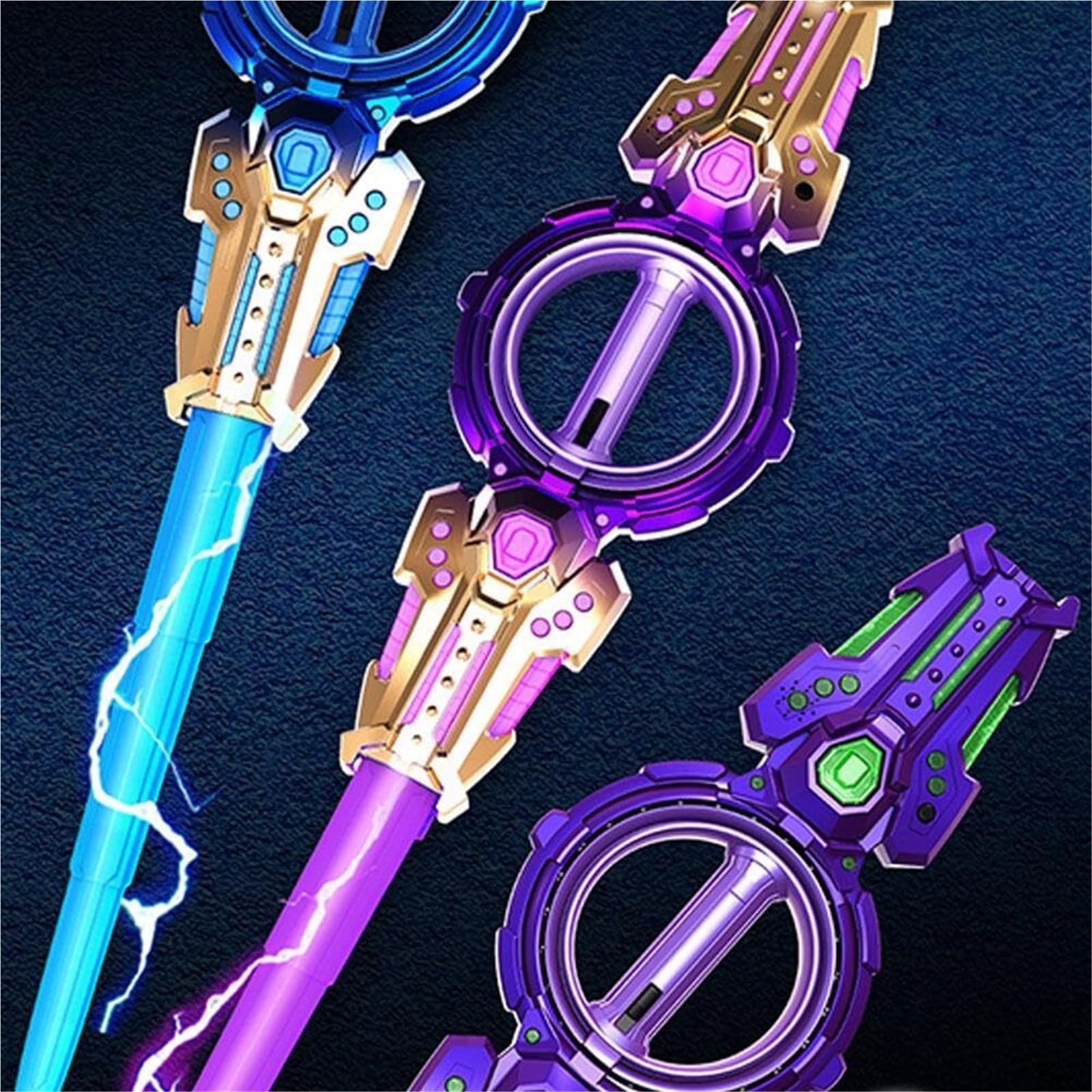 Generico Sciabola con Spada Illuminata, Spada Laser A Doppio Taglio con Spada Laser con Luci A LED, Telescopica A Doppia Testa for Le Feste(Blue Gold)