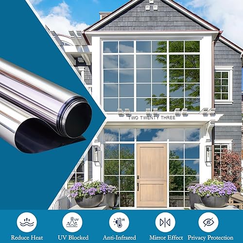 Miniatura 9 de Película de privacidad unidireccional para ventana, bloqueo solar, reflectante, extraíble, se adhiere para vidrio, no se ve hacia afuera, bloqueador